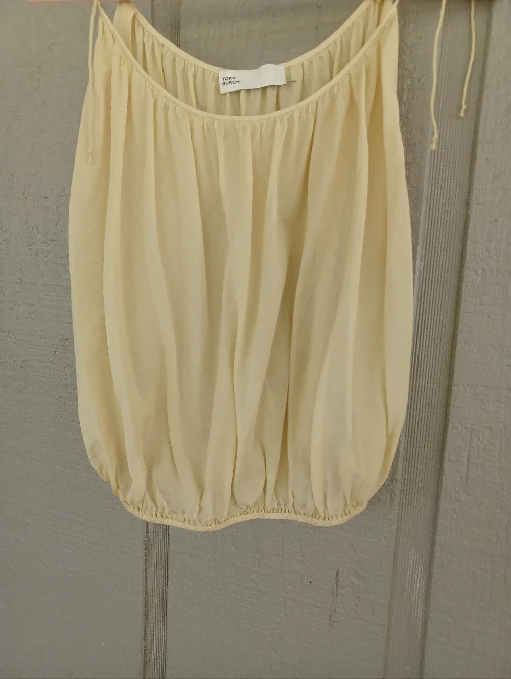 Tory Burch Shoulder Tie Bubble Hem Tank Top Size 4 Semi Sheer Cotton Silk Neutra